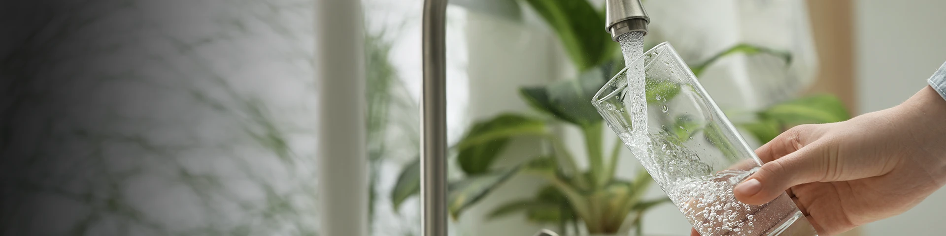 Pessoa enche um copo com água purificada
